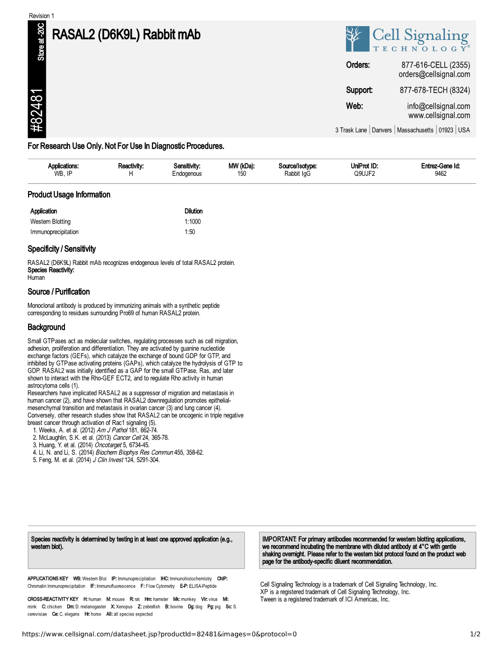 82481 RASAL2 (D6K9L) Rabbit Mab