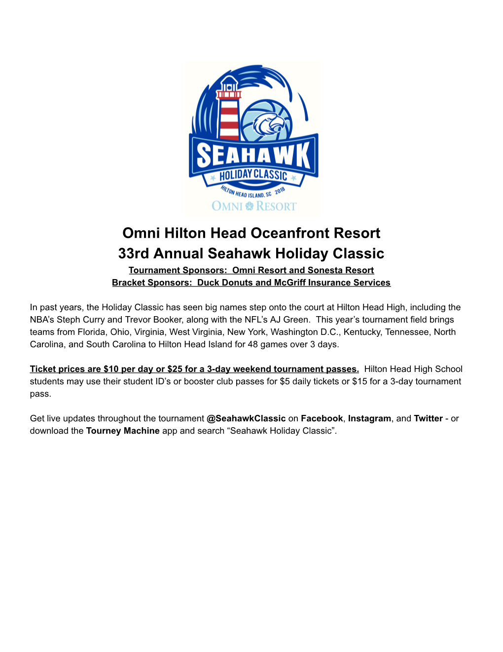 Omni Hilton Head Oceanfront Resort 33Rd Annual Seahawk Holiday
