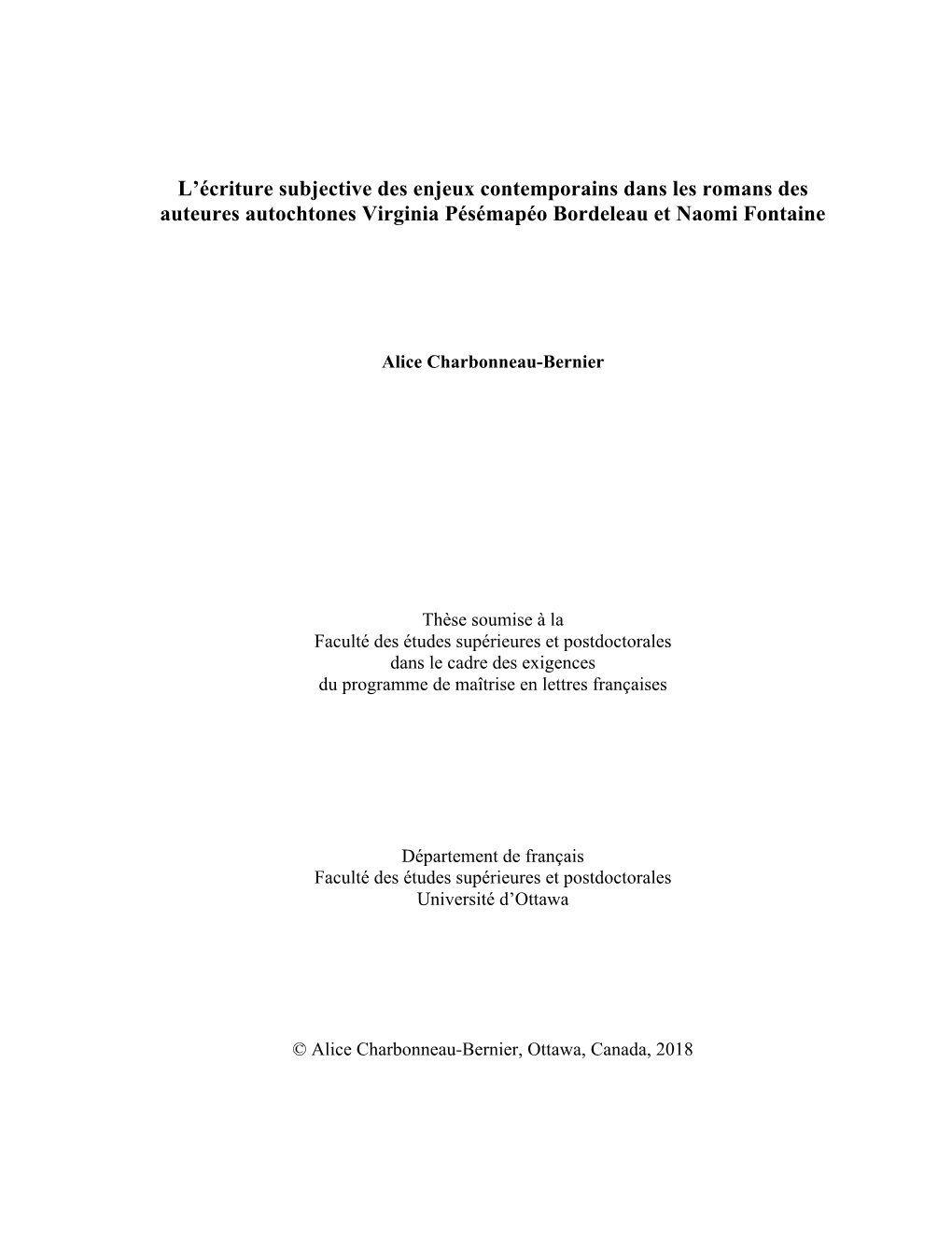 L'écriture Subjective Des Enjeux Contemporains Dans Les Romans