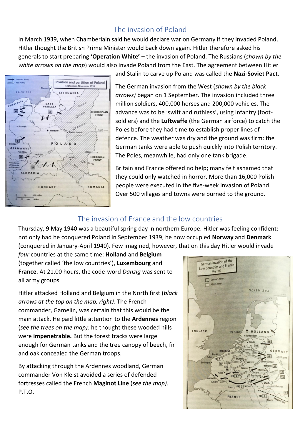 The Invasion of Poland the Invasion of France and the Low Countries