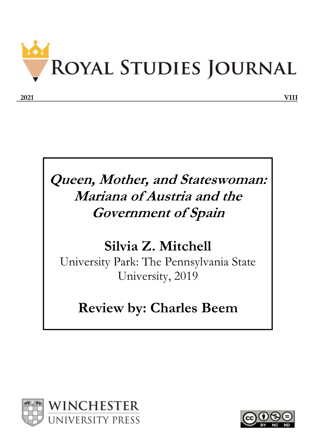 Queen, Mother, and Stateswoman: Mariana of Austria and the Government of Spain