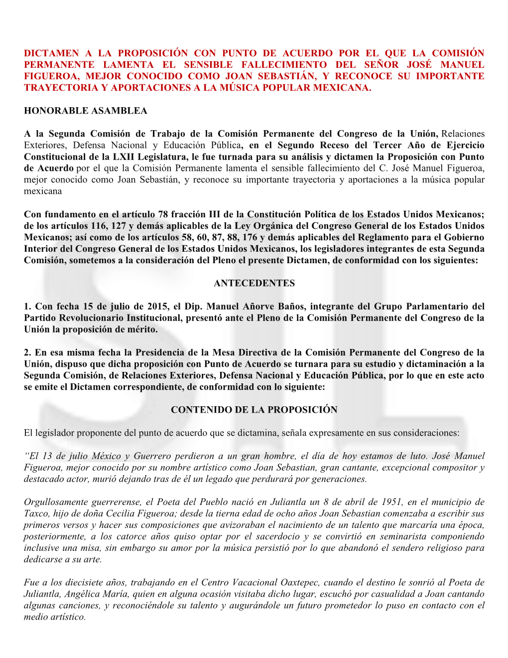 Dictamen a La Proposición Con Punto De Acuerdo Por El