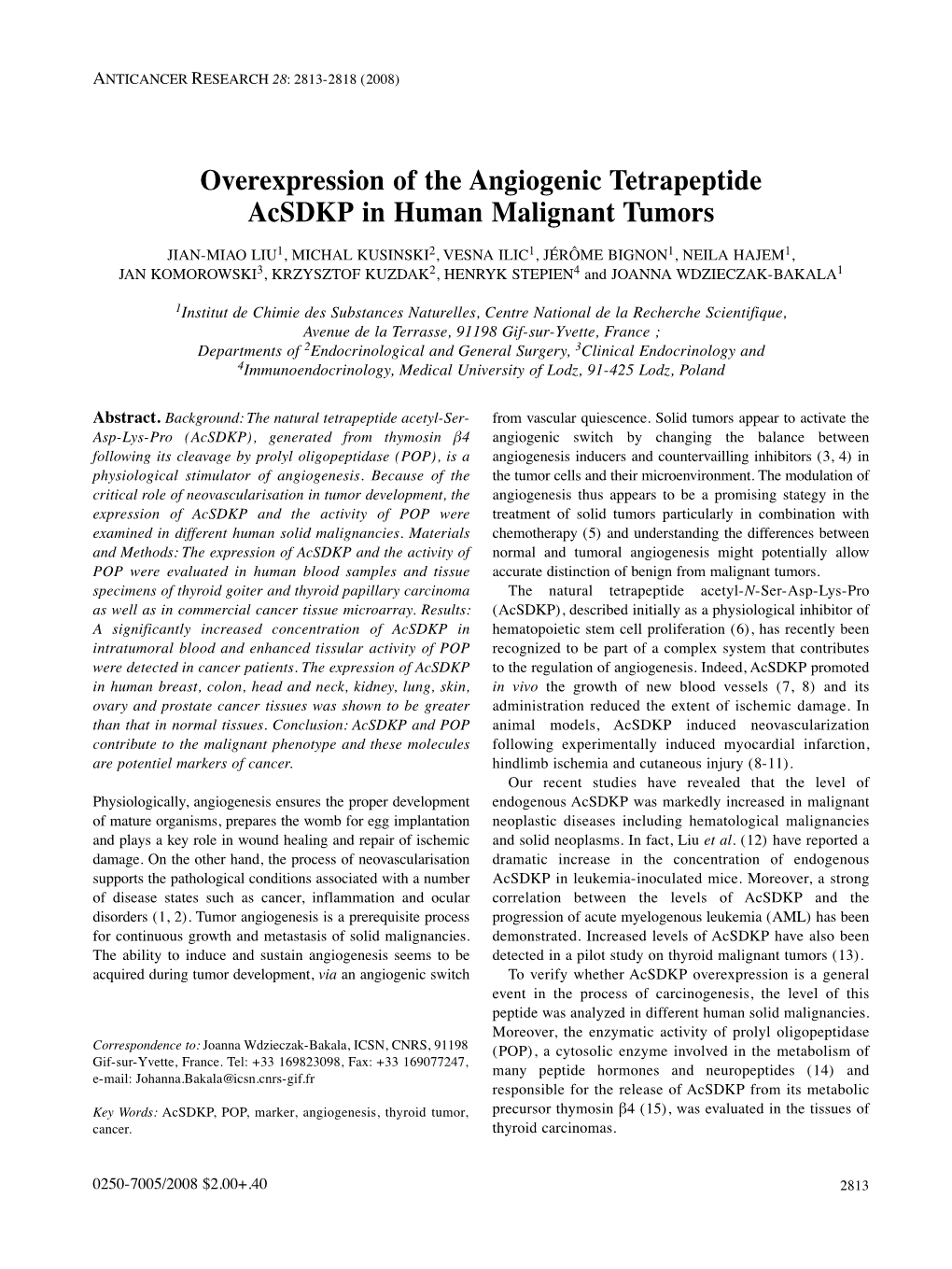 Overexpression of the Angiogenic Tetrapeptide Acsdkp in Human