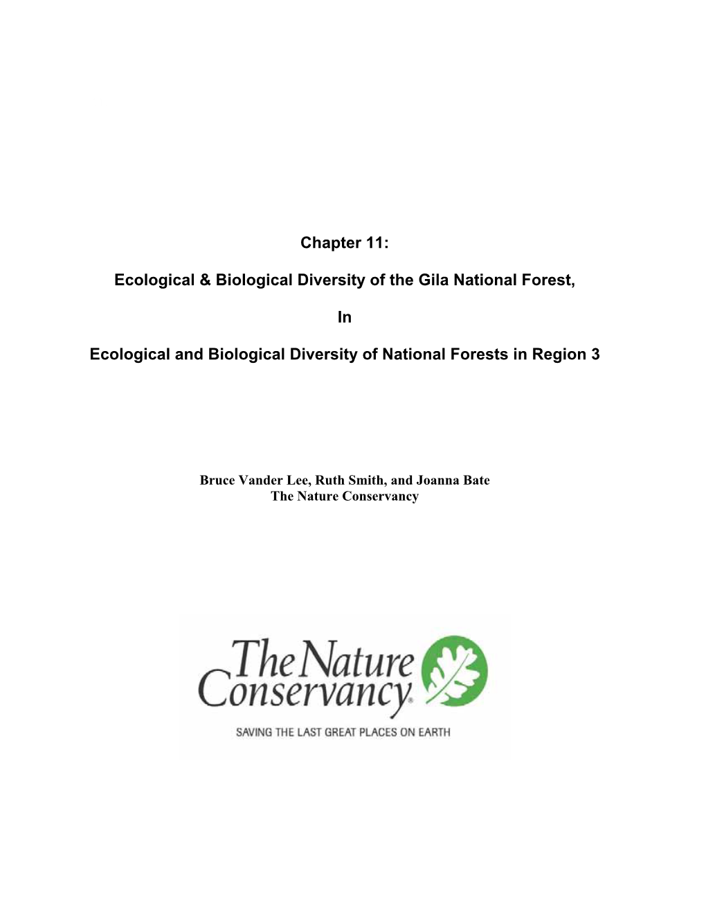 Chapter 11: Ecolocial and Biological Diversity of the Gila National Forest