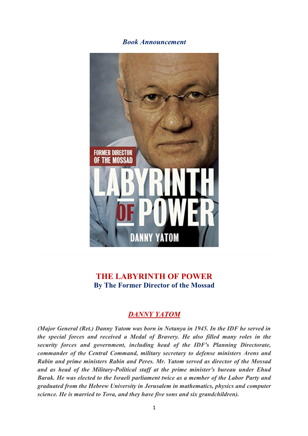 THE LABYRINTH of POWER by the Former Director of the Mossad
