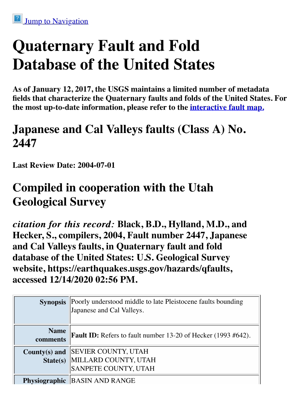 Quaternary Fault and Fold Database of the United States