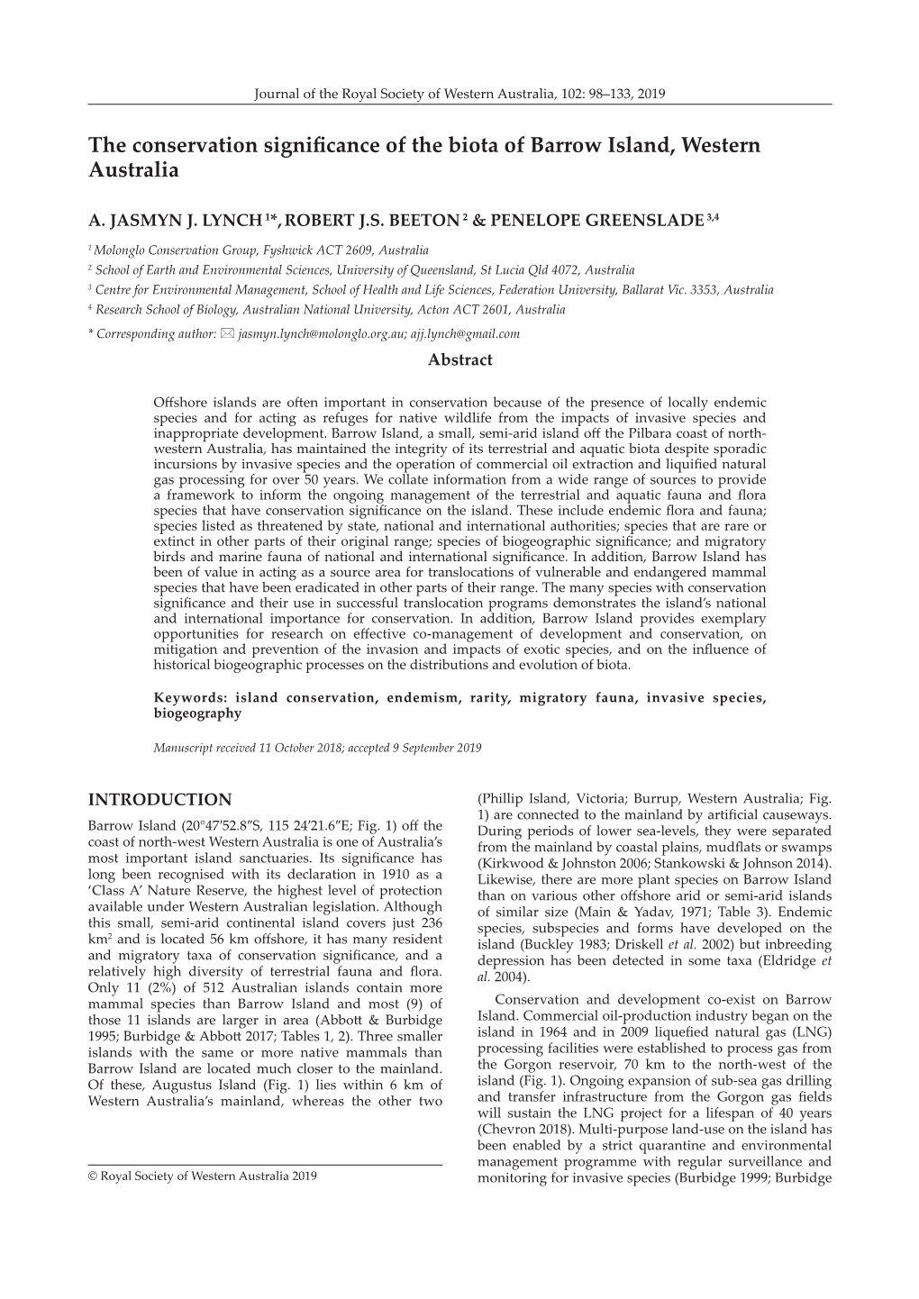 The Conservation Significance of the Biota of Barrow Island, Western Australia