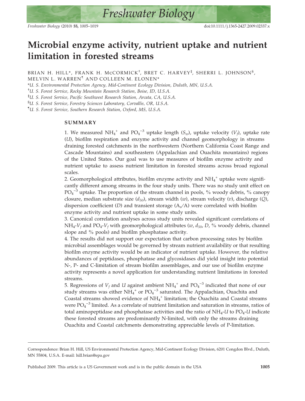 Microbial Enzyme Activity, Nutrient Uptake and Nutrient Limitation in Forested Streams