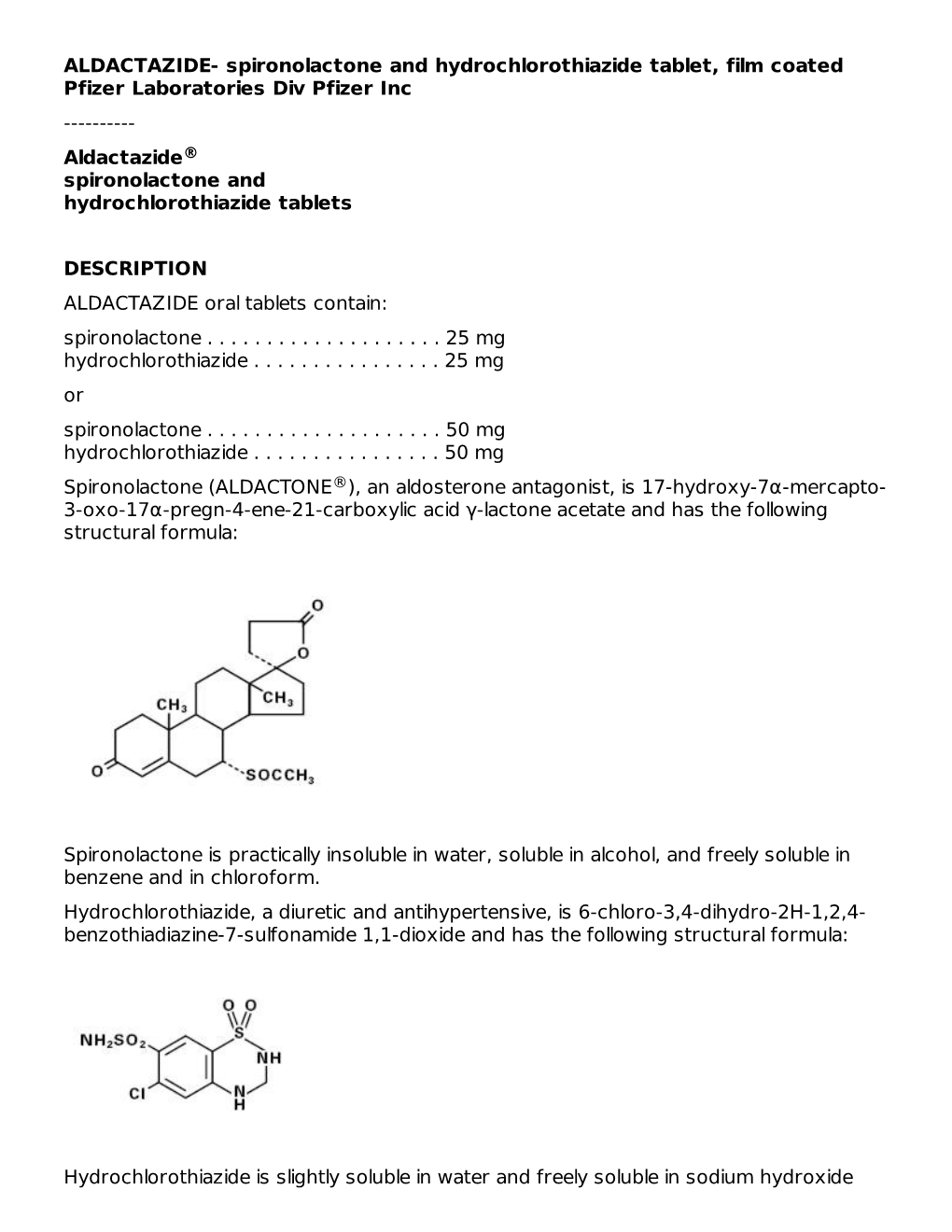 ALDACTAZIDE- Spironolactone and Hydrochlorothiazide Tablet, Film Coated