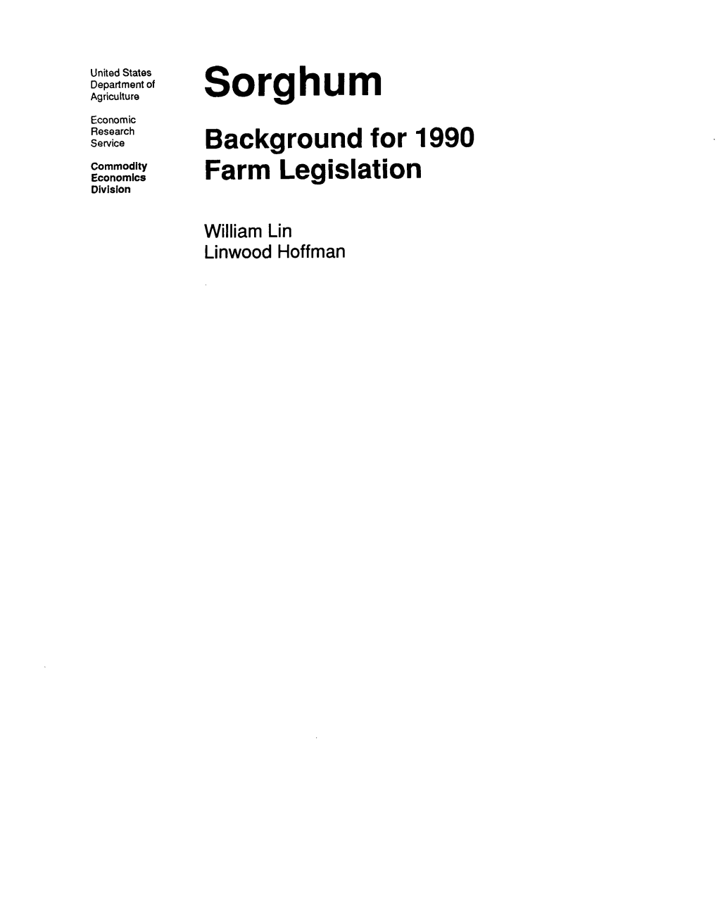 Sorghum: Background for 1990 Farm Legislation (AGES 89-67)