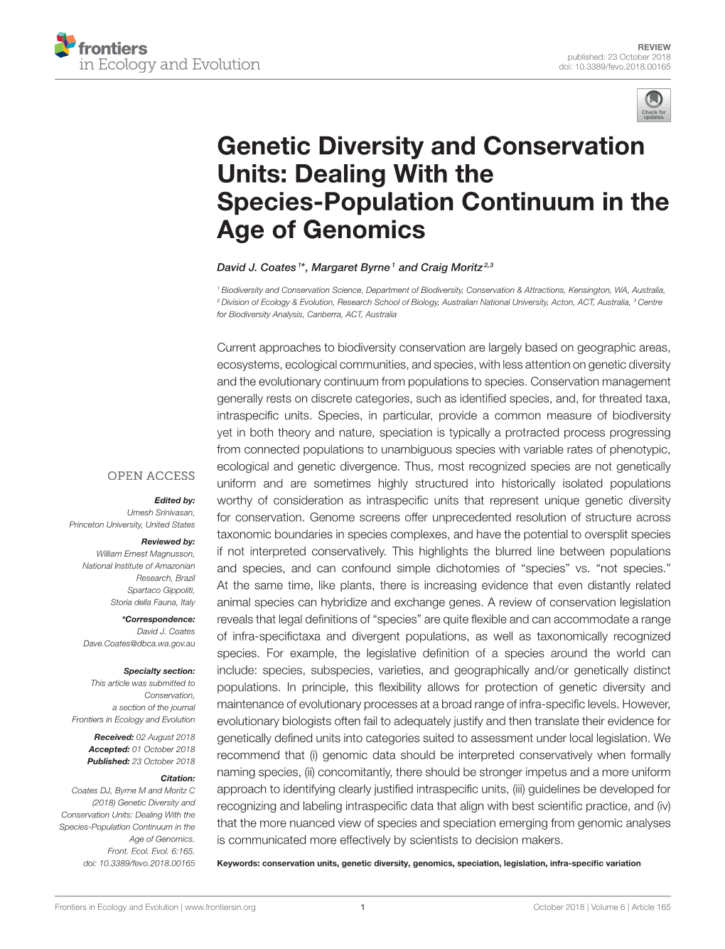 Genetic Diversity and Conservation Units: Dealing with the Species-Population Continuum in the Age of Genomics