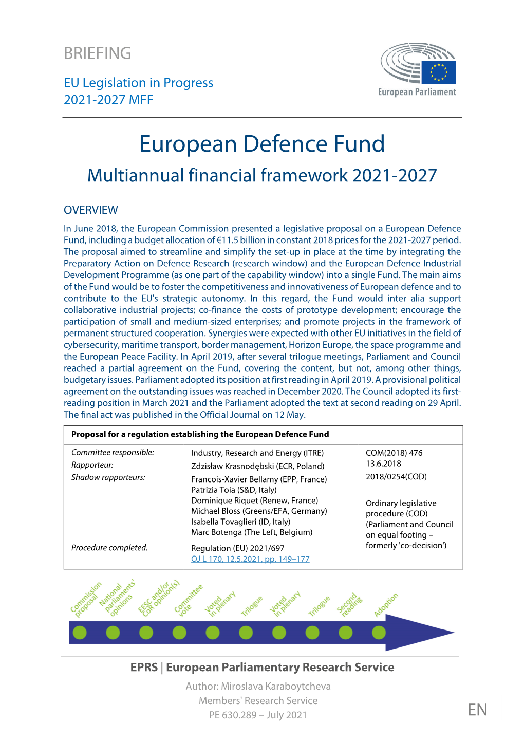 European Defence Fund Multiannual Financial Framework 2021-2027