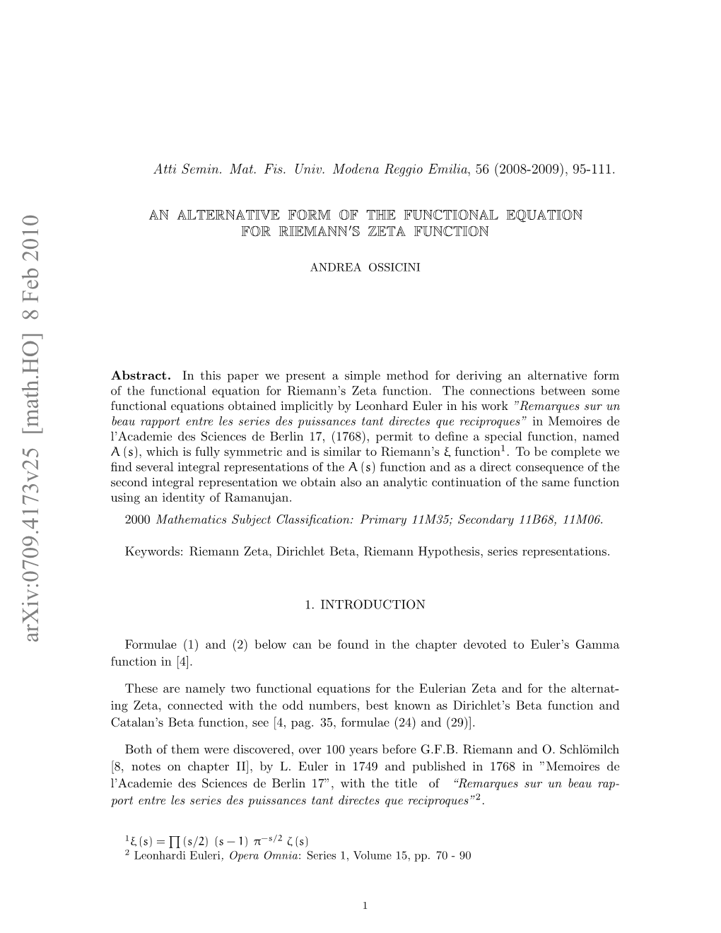 An Alternative Form of the Functional Equation for Riemann's Zeta Function