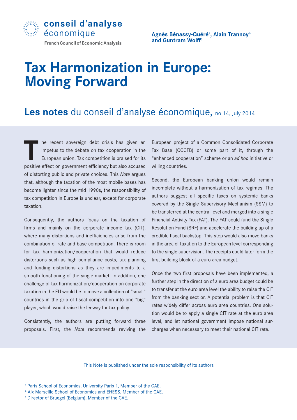 Tax Harmonization in Europe: Moving Forward