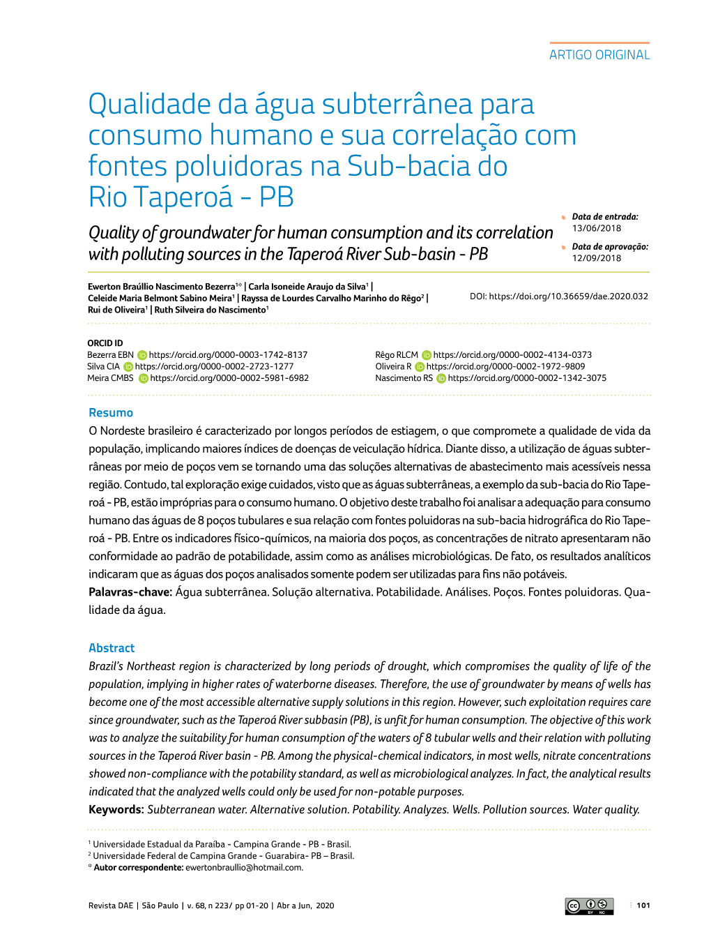 Qualidade Da Água Subterrânea Para Consumo Humano E Sua Correlação