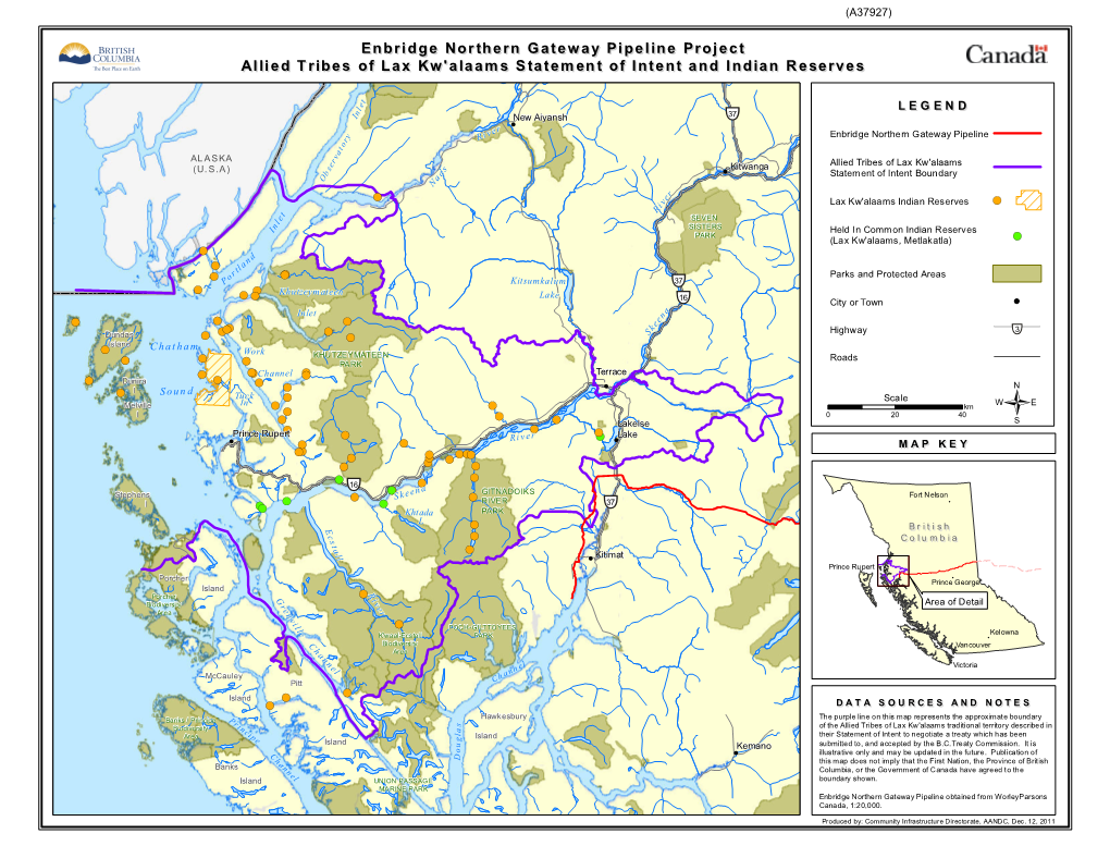 Enbridge Northern Gateway Pipeline Project Allied Tribes of Lax Kw'alaams Statement of Intent and Indian Reserves S K E E N A