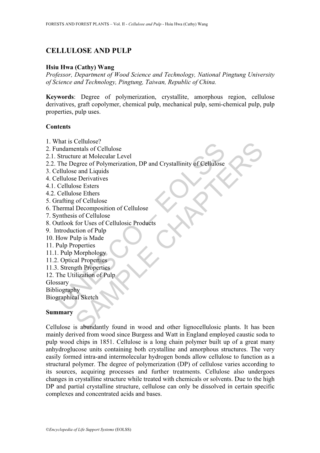 Cellulose and Pulp - Hsiu Hwa (Cathy) Wang