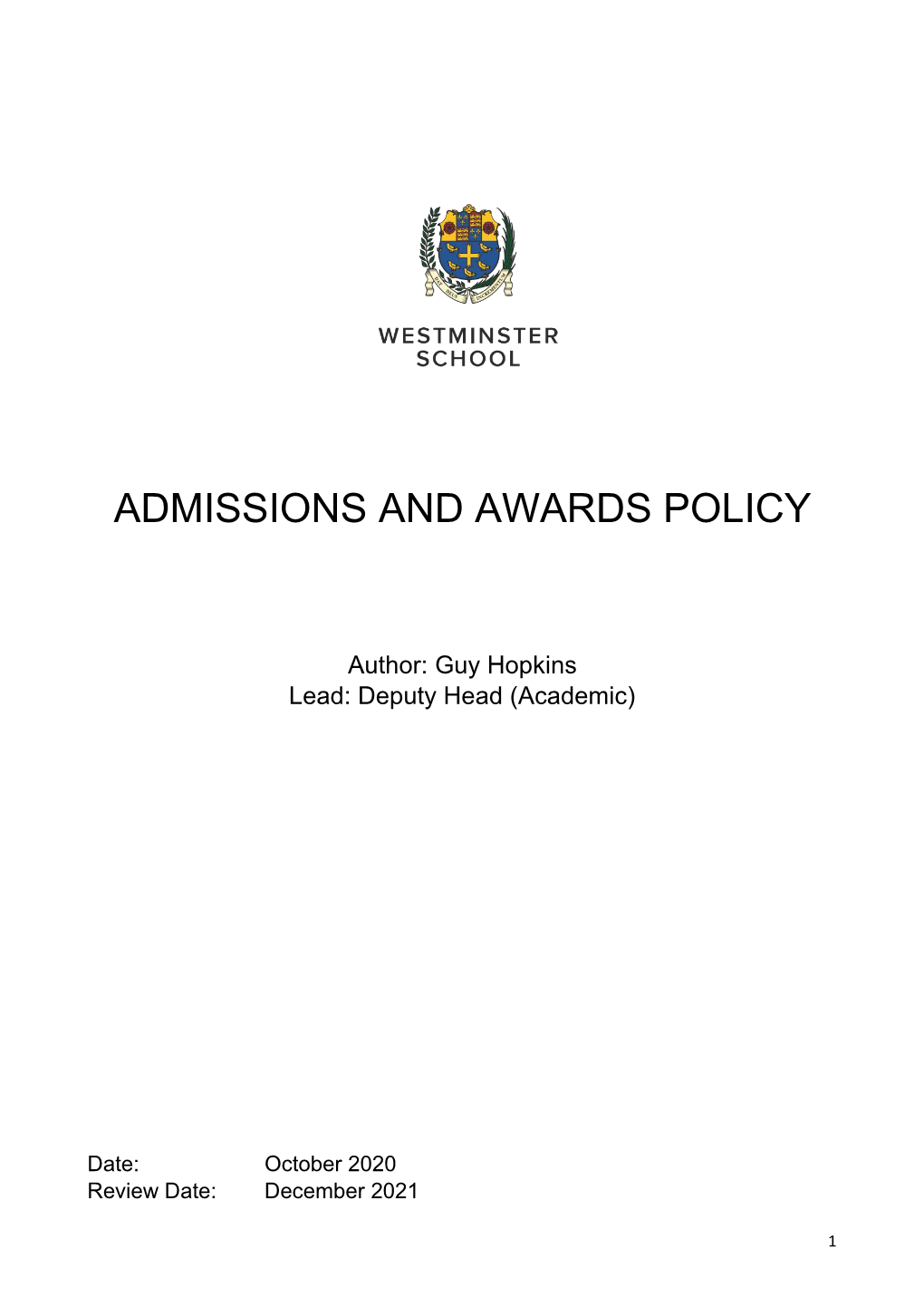 Admissions and Awards Policy