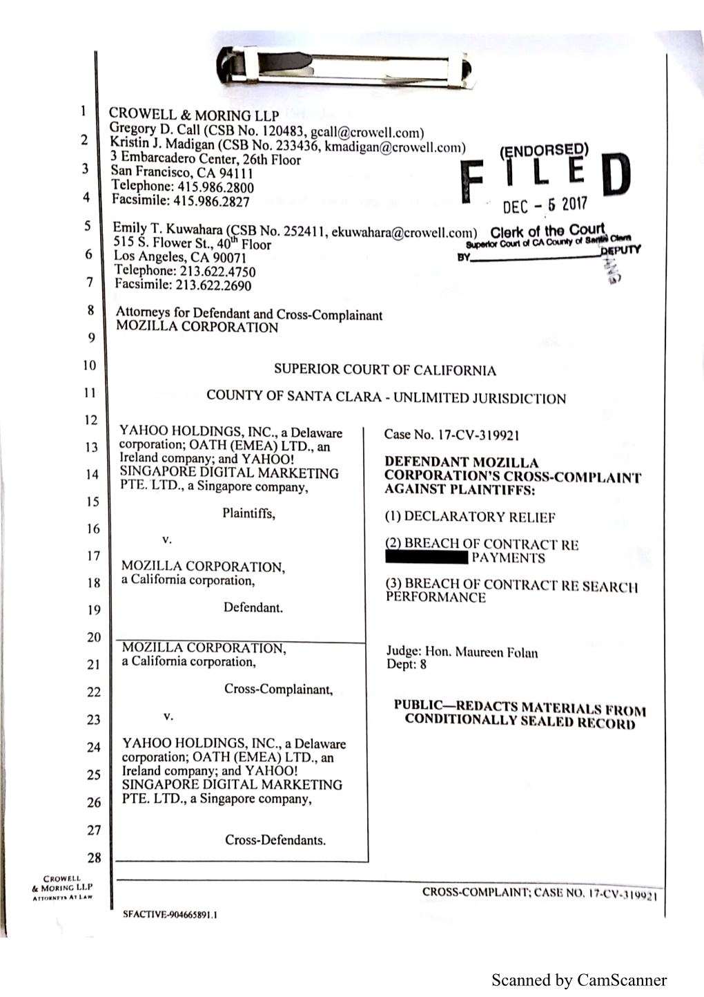 Scanned by Camscanner 1 Cross-Complainant and Defendant Mozilla Corporation ("Mozilla") Alleges Upon