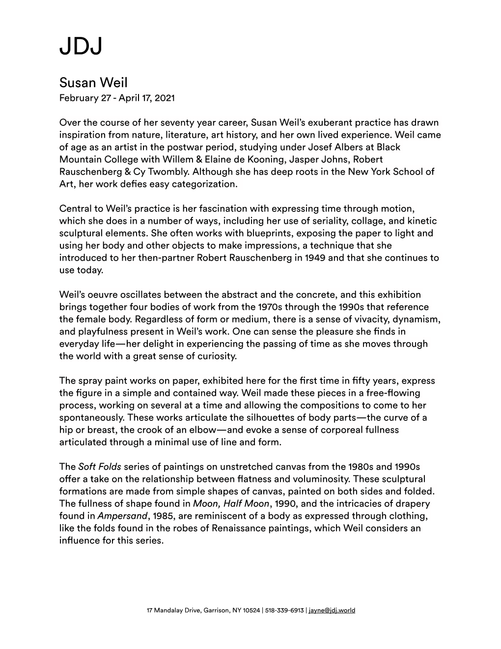 Susan Weil Press Release