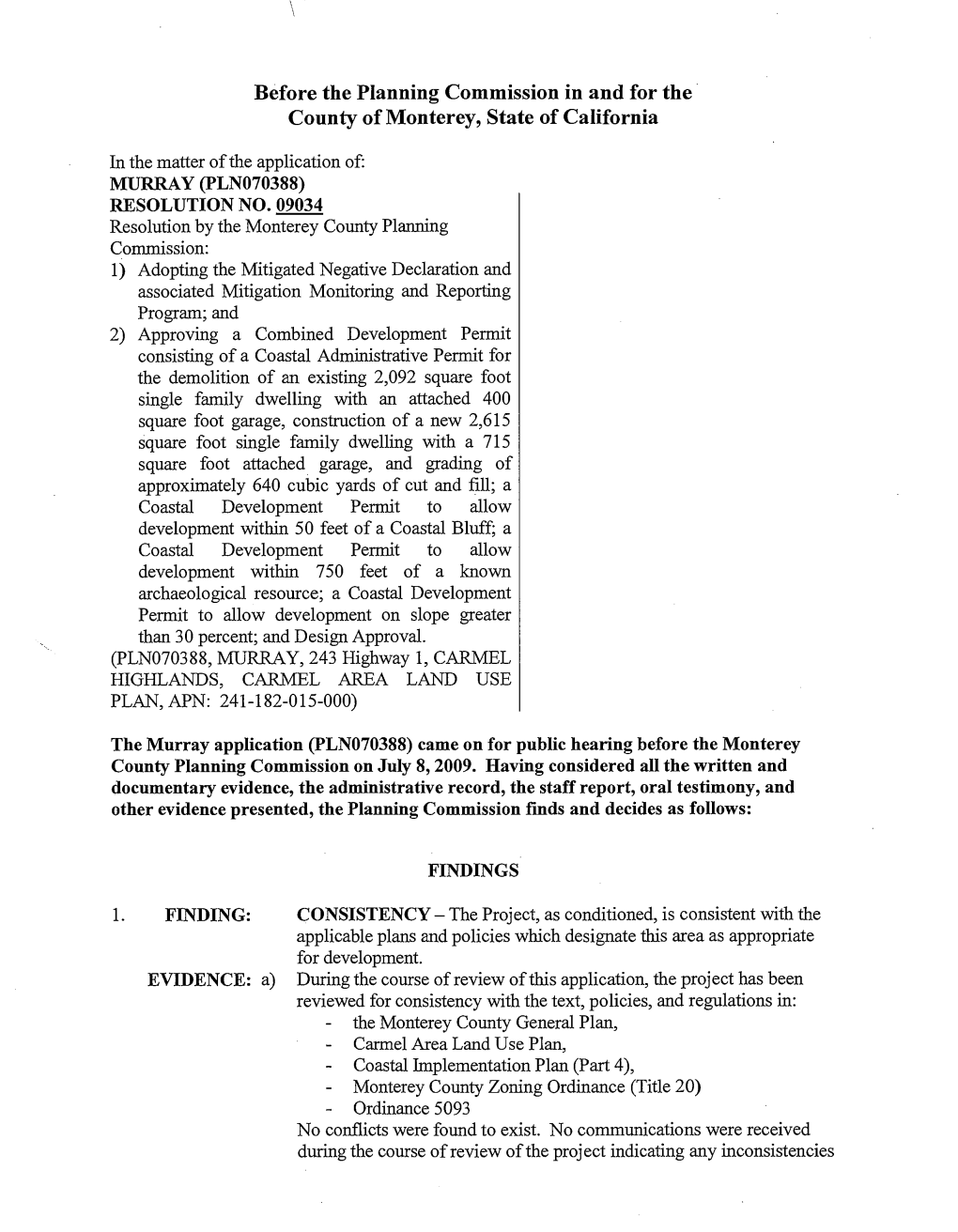 Before the Planning Commission in and for Th E County of Monterey, State of Californi A