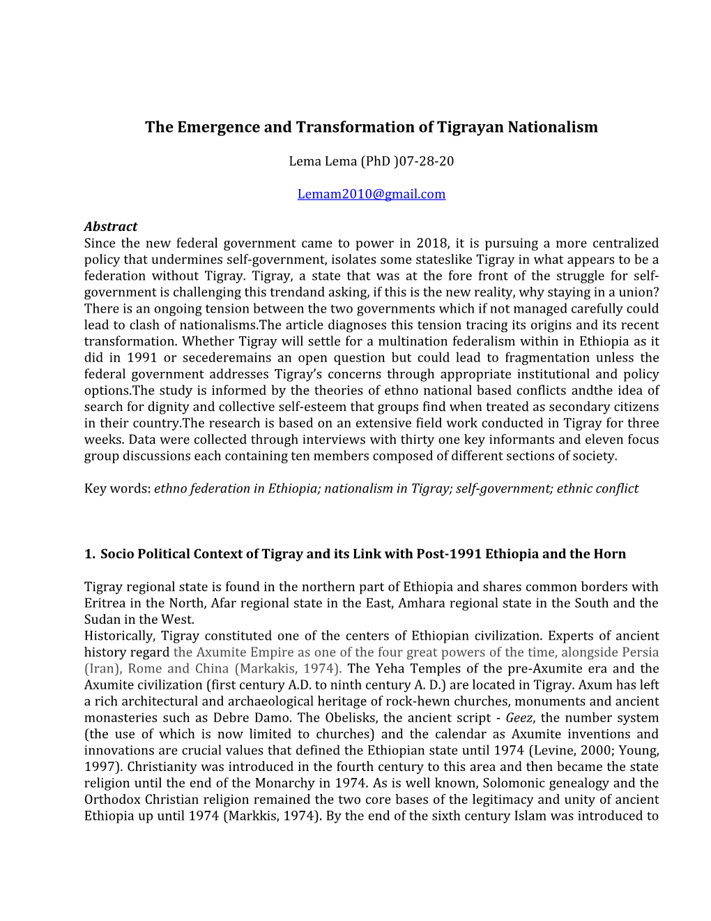 The Emergence and Transformation of Tigrayan Nationalism