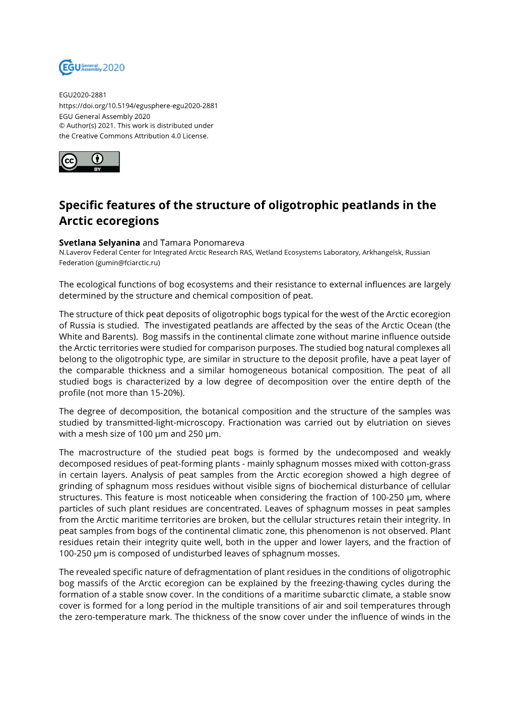 Specific Features of the Structure of Oligotrophic Peatlands in the Arctic Ecoregions