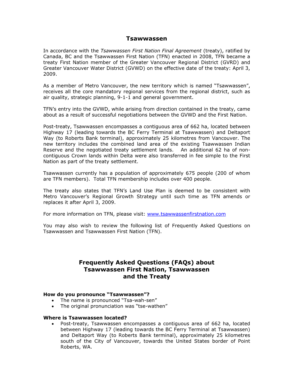 Tsawwassen First Nation Member of the GVRD and GVWD April 3, 2009