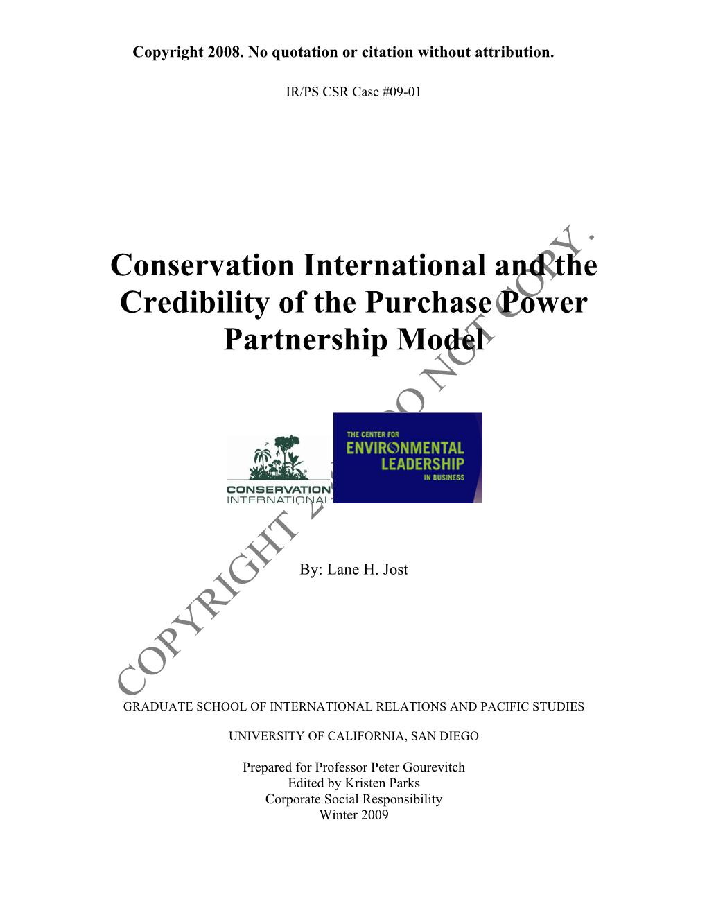 Conservation International and the Credibility of the Purchase Power Partnership Model