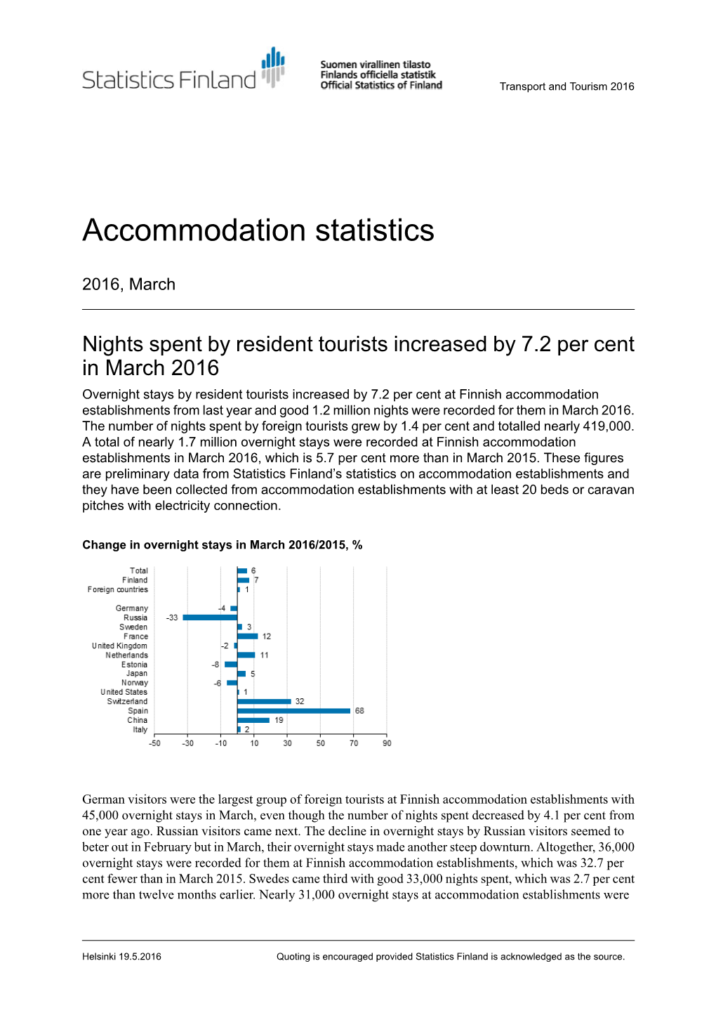 Accommodation Statistics 2016, March