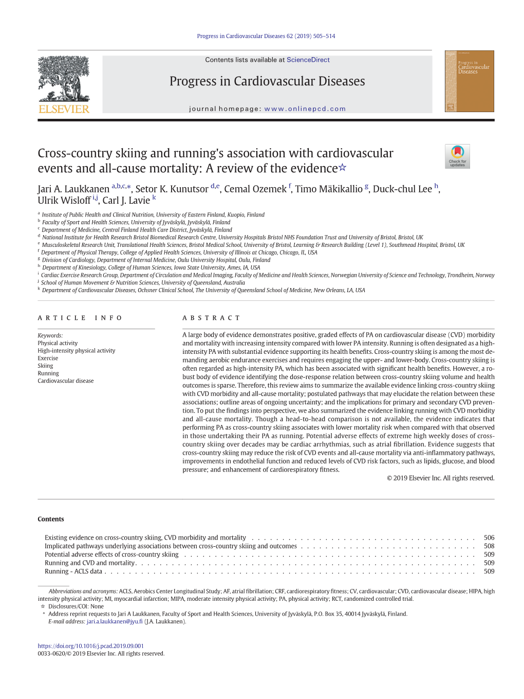 Cross-Country Skiing and Running's Association with Cardiovascular Events and All-Cause Mortality: a Review of the Evidence☆