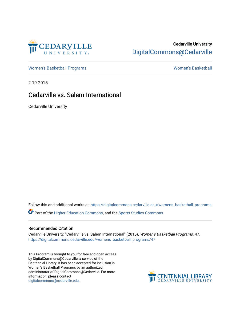 Cedarville Vs. Salem International