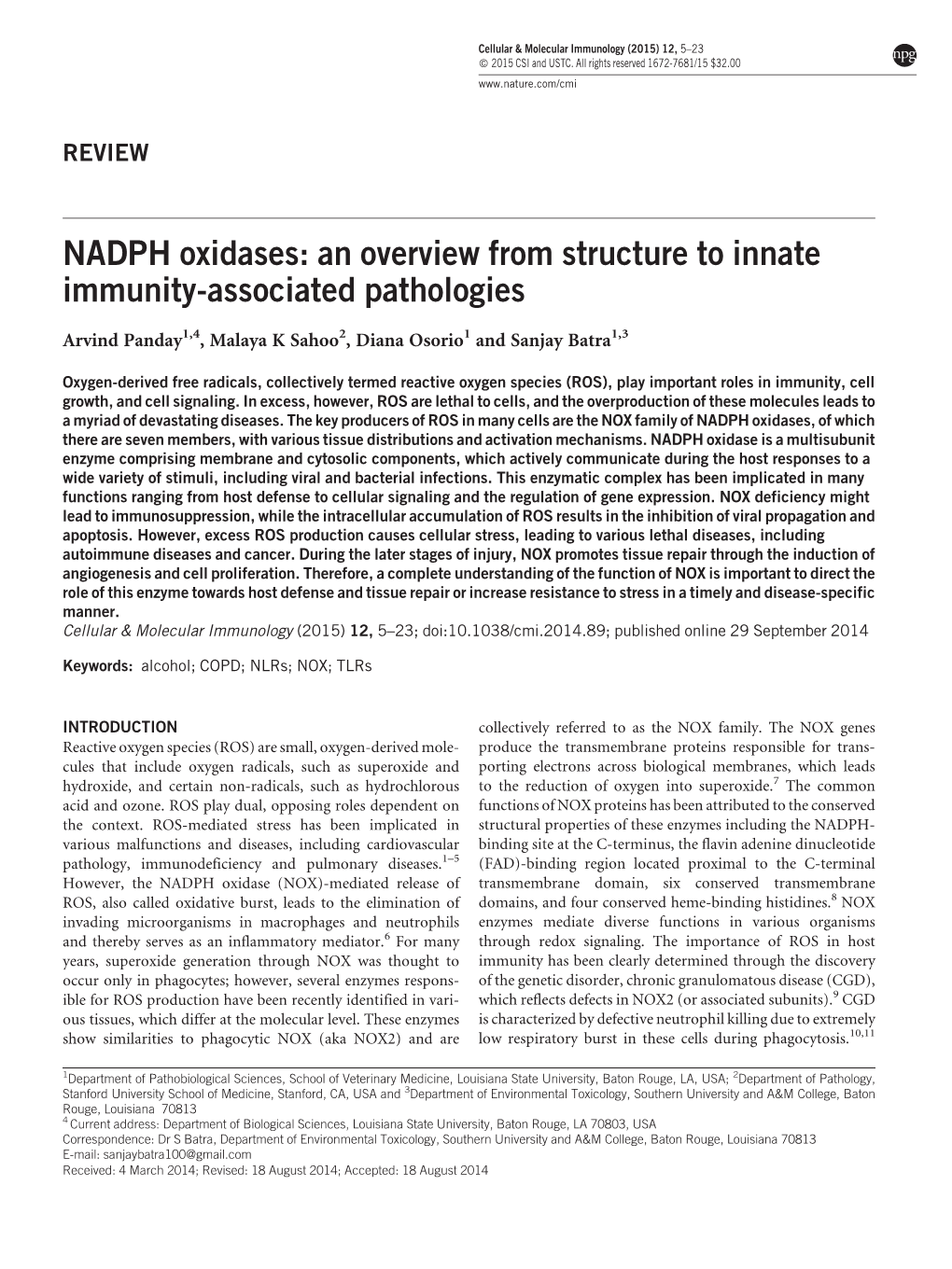 NADPH Oxidases: an Overview from Structure to Innate Immunity-Associated Pathologies