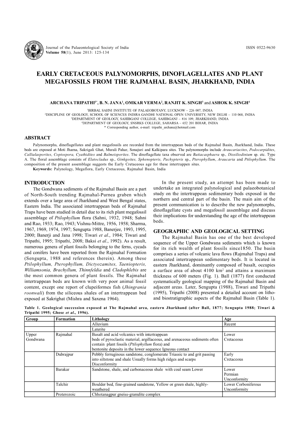 Early Cretaceous Palynomorphs, Dinoflagellates and Plant Megafossils from the Rajmahal Basin, Jharkhand, India