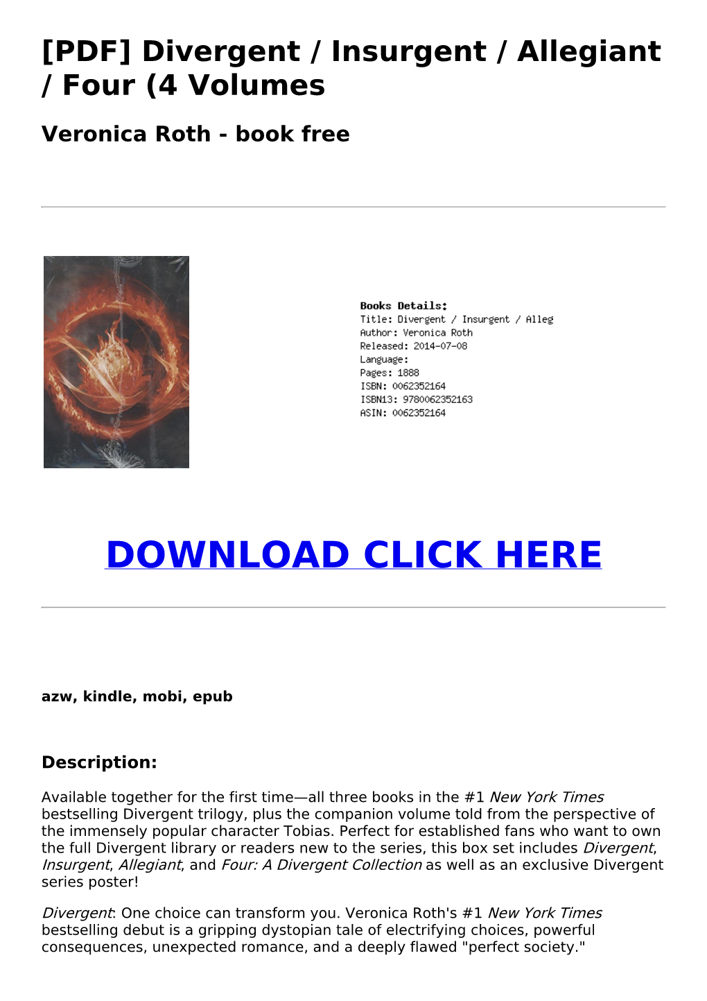 [PDF] Divergent / Insurgent / Allegiant / Four (4 Volumes