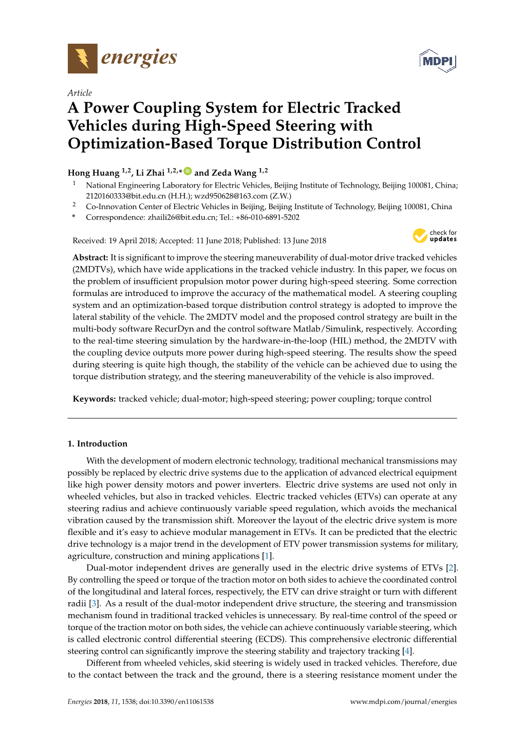A Power Coupling System for Electric Tracked Vehicles During High-Speed Steering with Optimization-Based Torque Distribution Control
