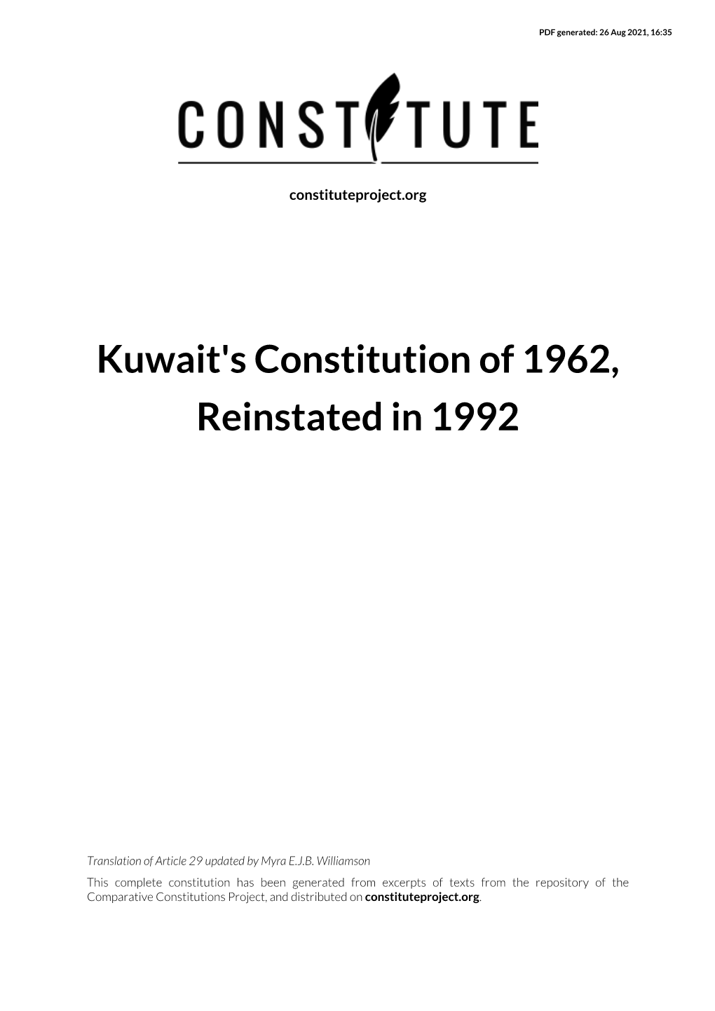 Kuwait's Constitution of 1962, Reinstated in 1992