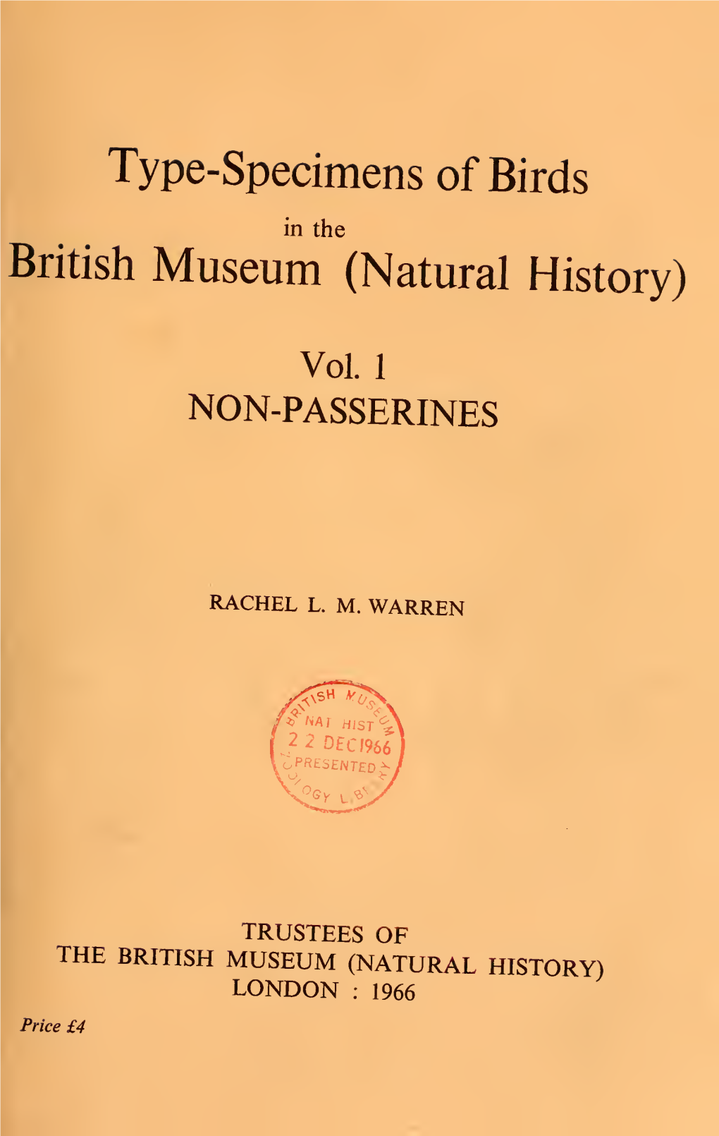 Type-Specimens of Birds in the British Museum (Natural History)