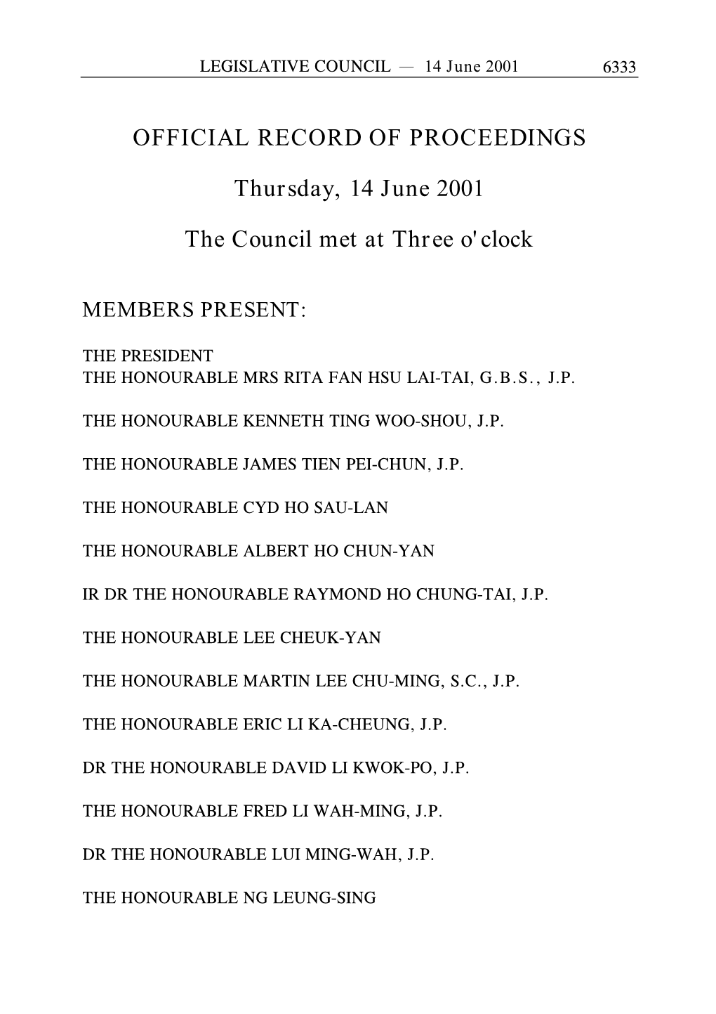 OFFICIAL RECORD of PROCEEDINGS Thursday, 14 June