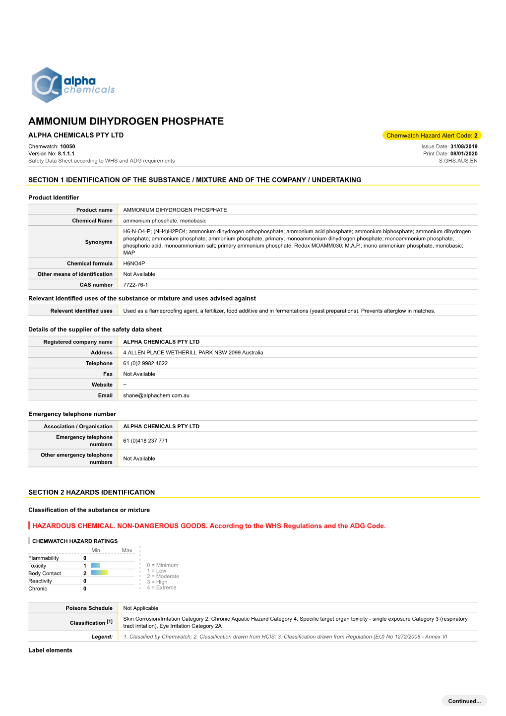 Ammonium Dihydrogen Phosphate