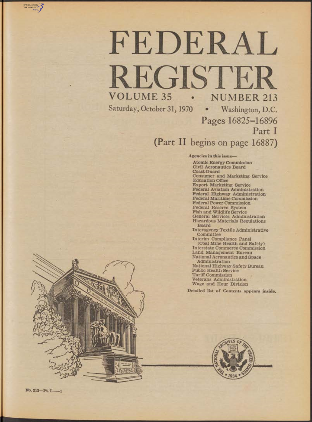 REGISTER VOLUME 35 • NUMBER 213 Saturday, October 31,1970 • Washington, D.C