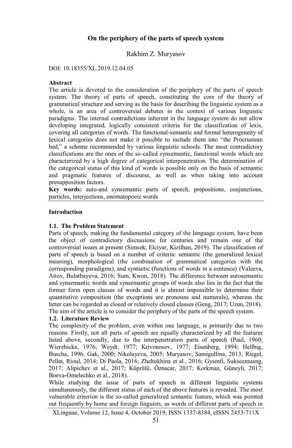 51 on the Periphery of the Parts of Speech System Rakhim Z. Muryasov