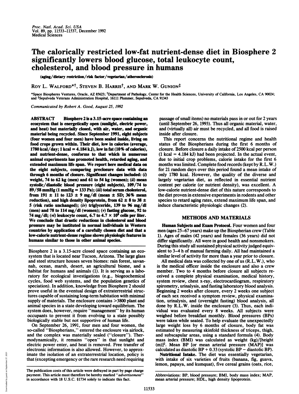 The Calorically Restricted Low-Fat Nutrient-Dense Diet In