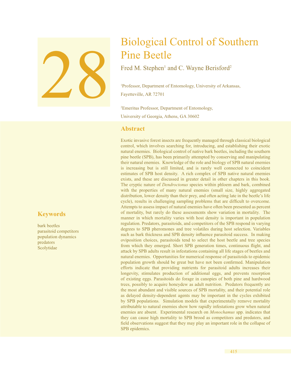 Biological Control of Southern Pine Beetle Fred M