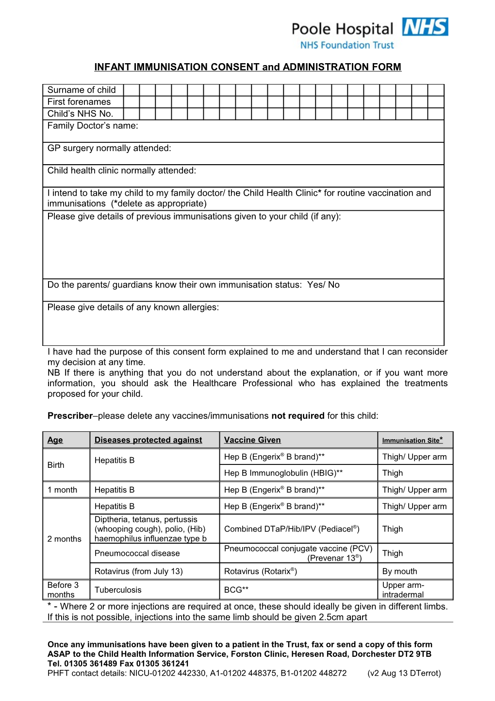 INFANT IMMUNISATION CONSENT and ADMINISTRATION FORM