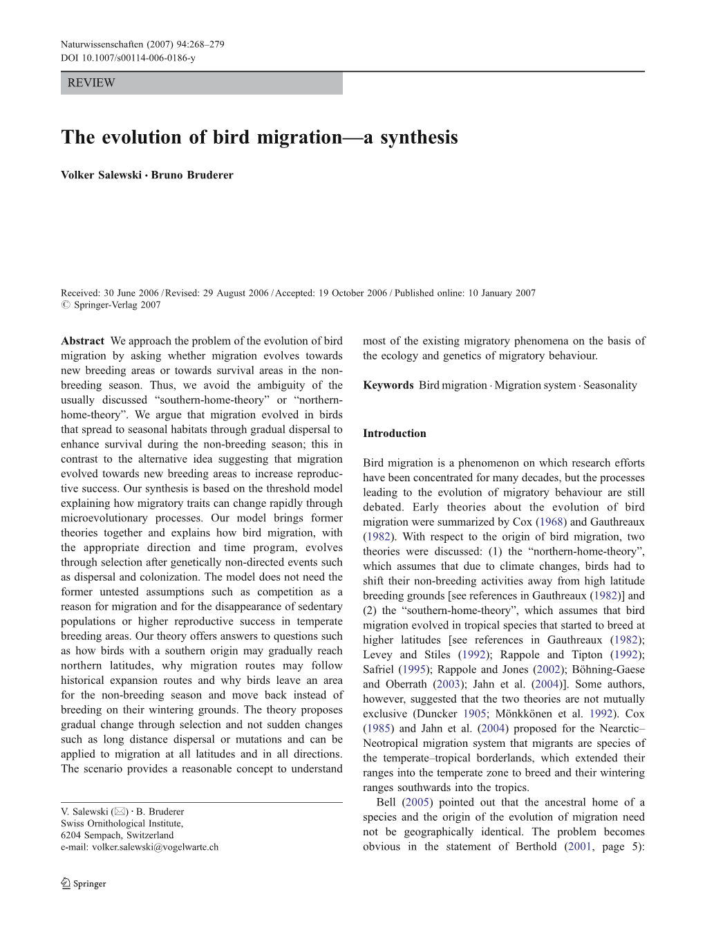 The Evolution of Bird Migration—A Synthesis