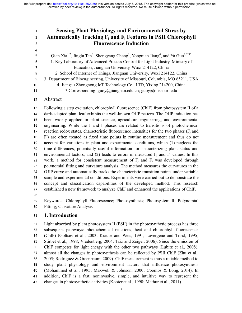 Sensing Plant Physiology and Environmental Stress By