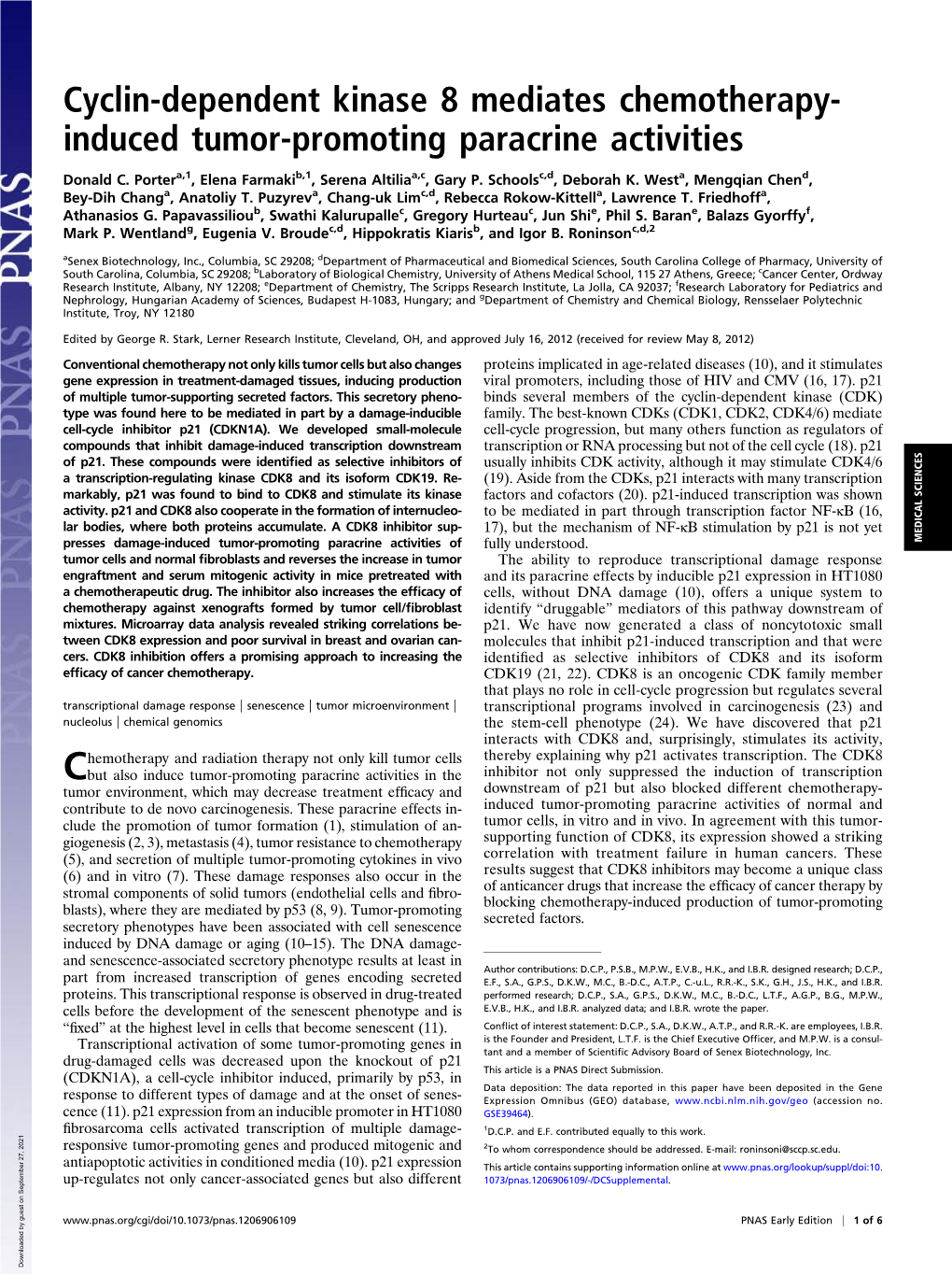 Cyclin-Dependent Kinase 8 Mediates Chemotherapy- Induced Tumor-Promoting Paracrine Activities