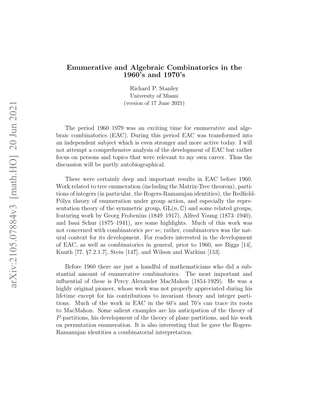 Arxiv:2105.07884V3 [Math.HO] 20 Jun 2021