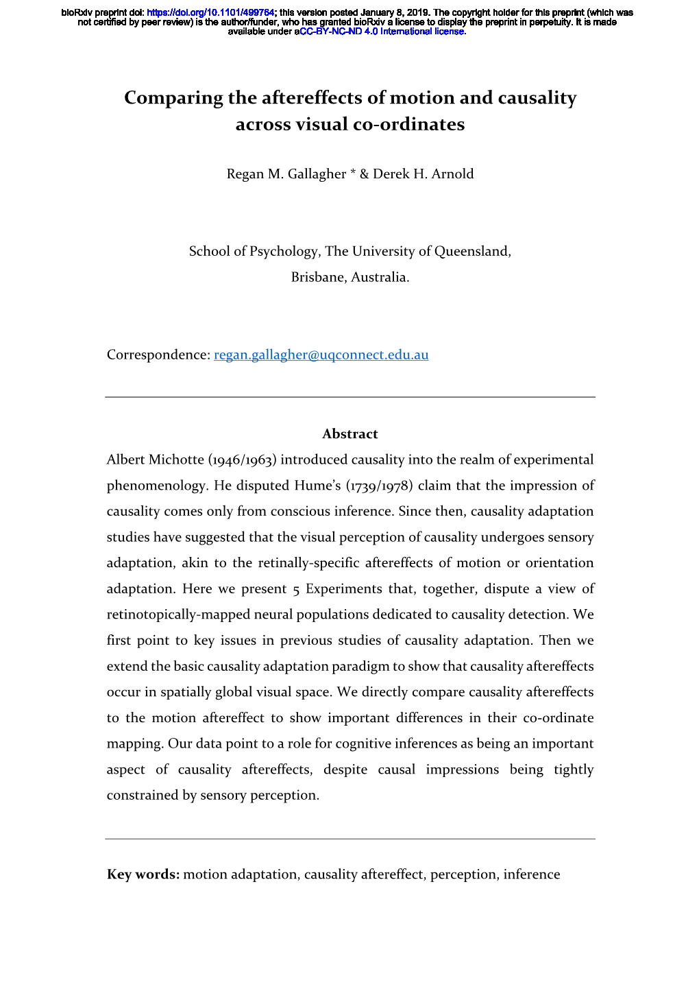 Comparing the Aftereffects of Motion and Causality Across Visual Co-Ordinates